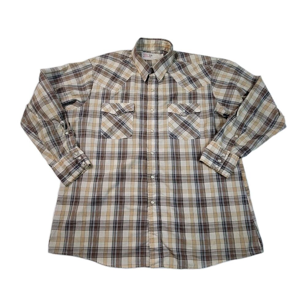 Saddle King Western Shirt Mens XL Brown Pearl Snap Flannel Western 17½ Vintage